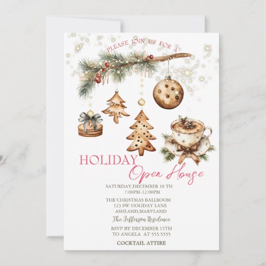 Tree Branch,Ornaments,Coffee,Stars Open House  招待状 (正面)