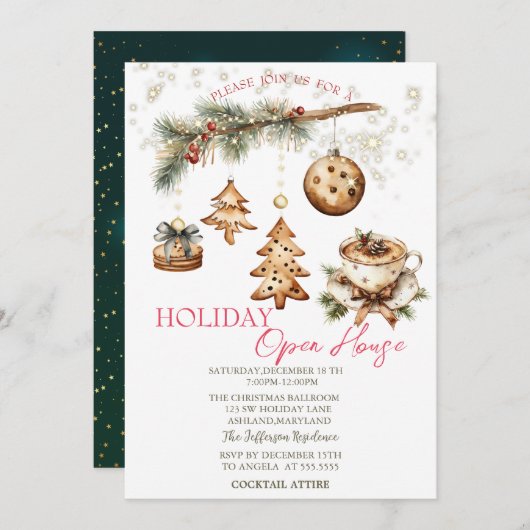 Tree Branch,Ornaments,Coffee,Stars Open House  招待状 (正面/裏面)