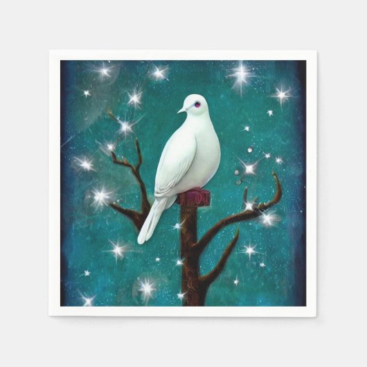 Tree Branch White Peace Dove スタンダードカクテルナプキン (正面)