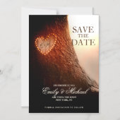 Tree Carvedハートと素朴ヴィンテージの保存日 マグネット招待状 (正面)