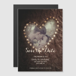 Tree Carvedハートによ素朴り、日付のフォトカードを保存 マグネット招待状