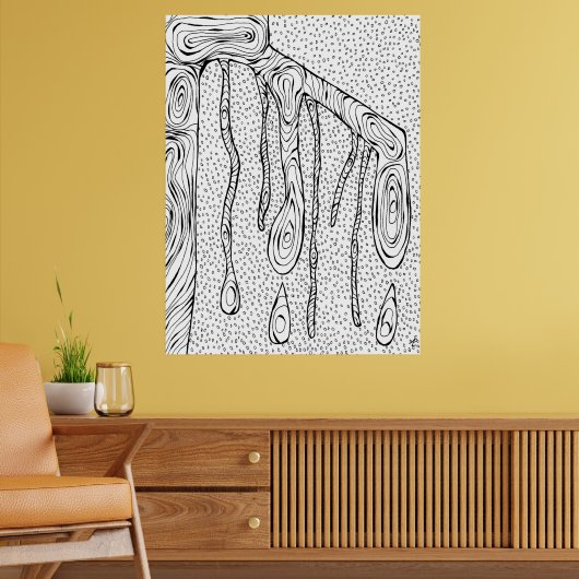 「Tree Drops」線分スケッチ抽象芸術スケッチプリント ポスター (リビング2)