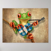 Tree Frog Playing Quebec Flag Guitar ポスター (正面)