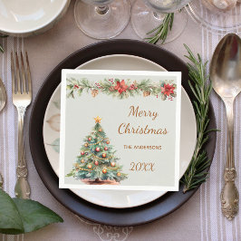 Tree garland red florals green Christmas Party スタンダードカクテルナプキン