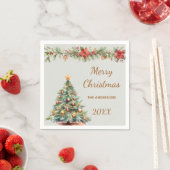 Tree garland red florals green Christmas Party スタンダードカクテルナプキン (インサイチュ)