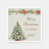 Tree garland red florals green Christmas Party スタンダードカクテルナプキン (正面)