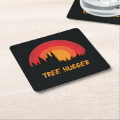 Tree Hugger Retro Distressed Environmentalist スクエアペーパーコースター (アングル)