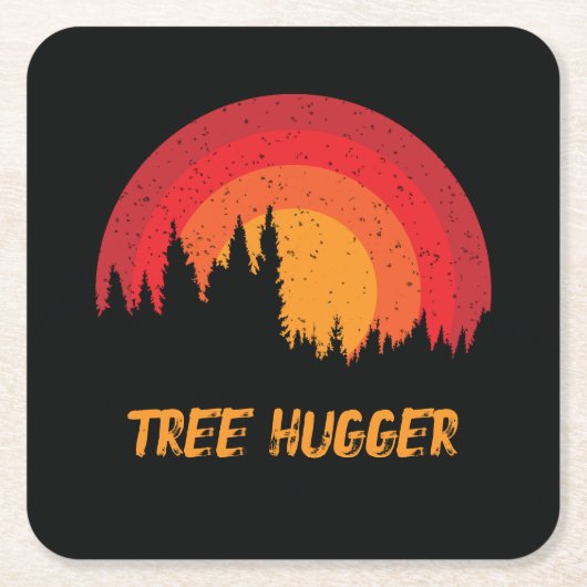 Tree Hugger Retro Distressed Environmentalist スクエアペーパーコースター (正面)