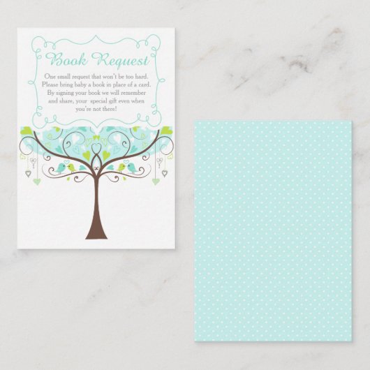 Tree in Blue and Green Baby Shower Book Request エンクロージャーカード (正面/裏面)
