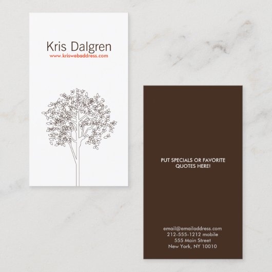 TREE IN BROWN/WHITE VERTICAL Business Card 名刺 (正面/裏面)