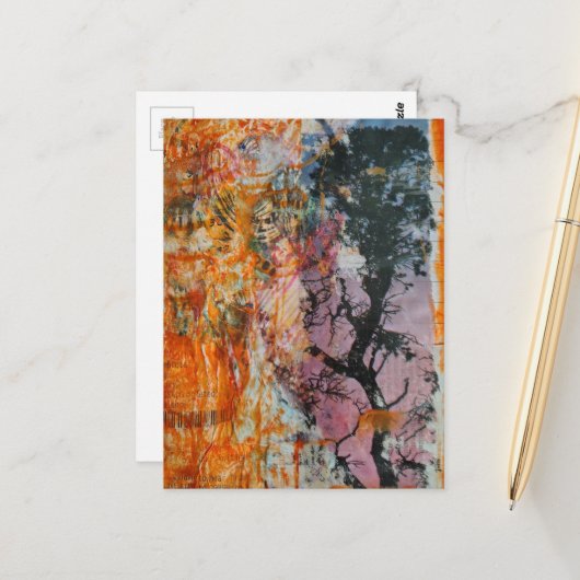 Tree Mixed Media Collage ポストカード (正面/裏面インサイチュ)