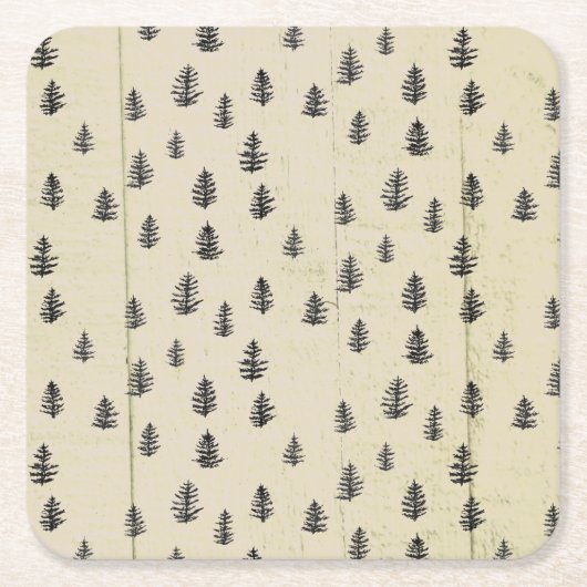 Tree Mountain Illustration Pattern Rustic スクエアペーパーコースター (正面)