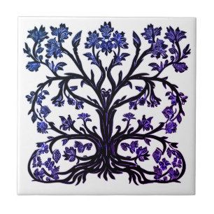 Tree of Lifeフローラ#2 Cobalt Blue and White タイル