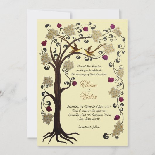Tree of Life結婚式招待状(v)クリーム/アイボリー 招待状 (正面)