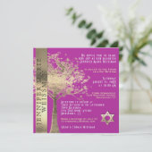 Tree of Life金ゴールドと金ゴールドとピンクバルミツワー 招待状 (スタンド正面)