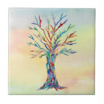 Tree of Life カラフル Ceramic Tile タイル<br><div class="desc">水彩の背景にユニーク生命の木のデザインを施した装飾タイル。元々は小さな色の明るいガラスを使ってモザイクで作られた。我々は我々のアートワークを作成するので、あなたは他のデザイナーからの正確な画像を見つけることができない。オリジナルモザイクと水彩©ミケーレ・デイヴィス。</div>