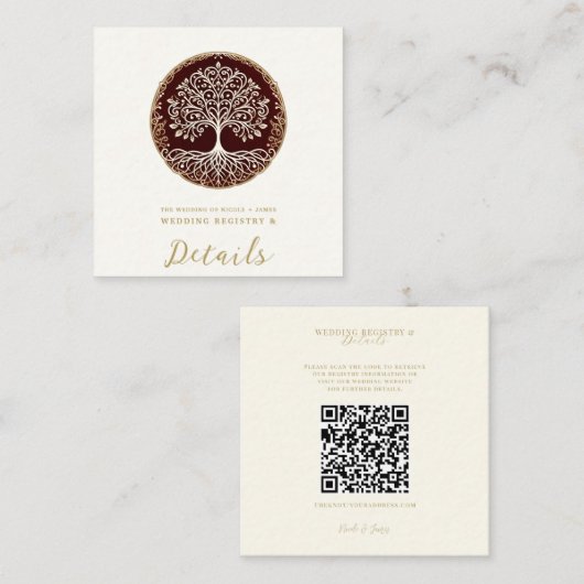 Tree of Life 素朴 Dark Red Celtic結婚. スクエア名刺 (正面/裏面)