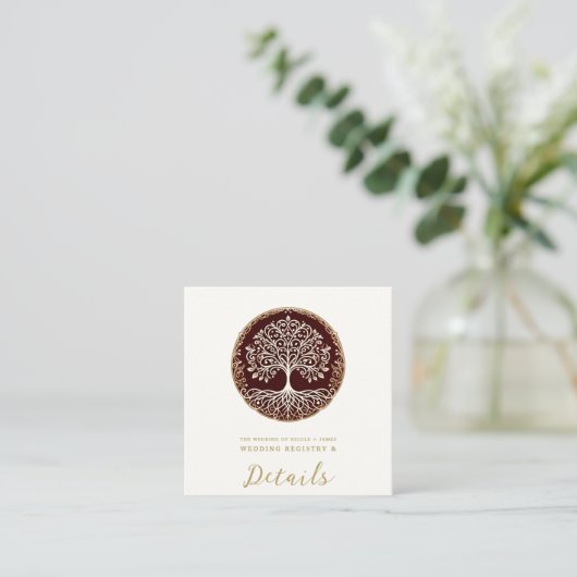 Tree of Life 素朴 Dark Red Celtic結婚. スクエア名刺 (スタンド正面)