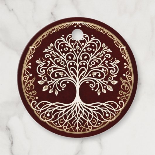 Tree of Life 素朴 Dark Red Celtic結婚. フェイバータグ (正面)