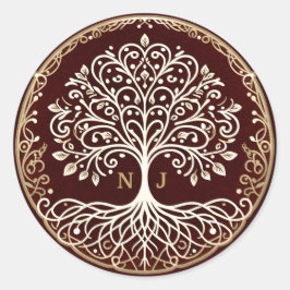 Tree of Life 素朴 Dark Red Celtic結婚. ラウンドシール