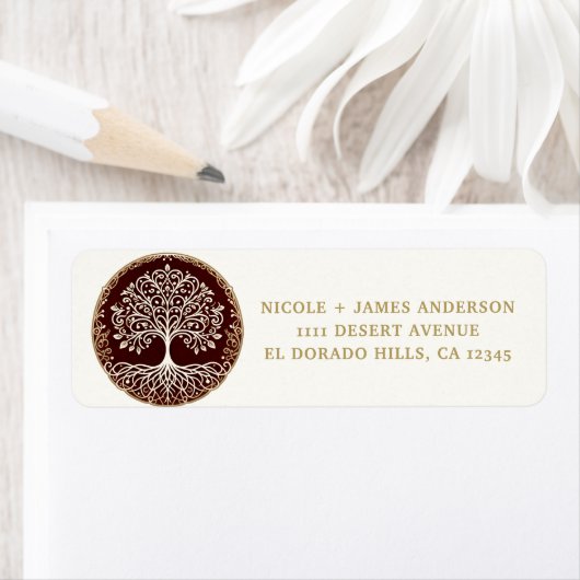 Tree of Life 素朴 Dark Red Celtic結婚. ラベル (インサイチュ)