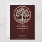 Tree of Life 素朴 Dark Red Celtic結婚. 招待状 (正面)