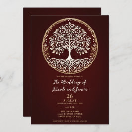 Tree of Life 素朴 Dark Red Celtic結婚. 招待状