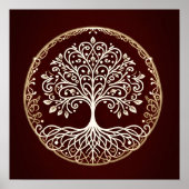 Tree of Life 素朴 Dark Red Celtic ポスター (正面)