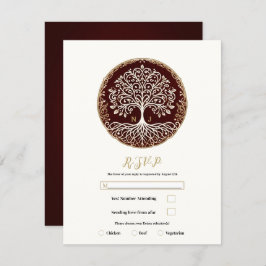 Tree of Life 素朴 Dark Red Celtic Wedding RSVP 招待状