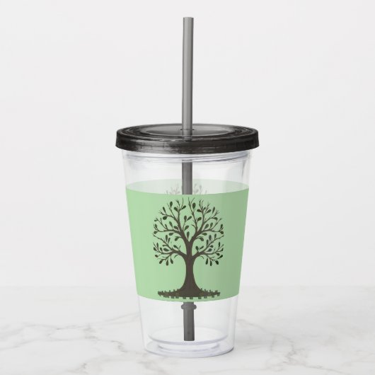 🌳 Tree of Life Acrylic Tumbler with Straw - Drink アクリルタンブラー (正面)