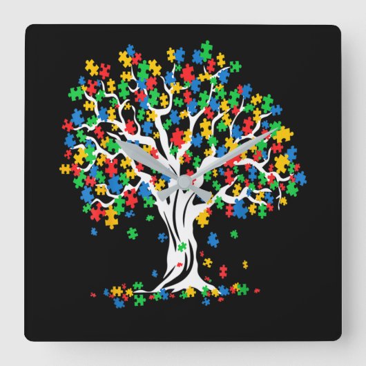 Tree Of Life Autism Awareness Month スクエア壁時計 (正面)