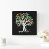 Tree Of Life Autism Awareness Month スクエア壁時計 (ホーム)