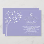 Tree of Life Baby Girl Naming Day招待状、紫 招待状 (正面/裏面)