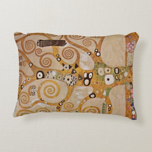 Tree of Life by Gustavクリムト,様式化されたアールヌーボー アクセントクッション (裏面)