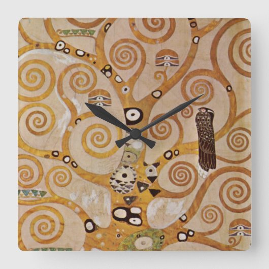 Tree of Life by Gustavクリムト,様式化されたアールヌーボー スクエア壁時計 (正面)
