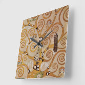 Tree of Life by Gustavクリムト,様式化されたアールヌーボー スクエア壁時計 (傾斜)