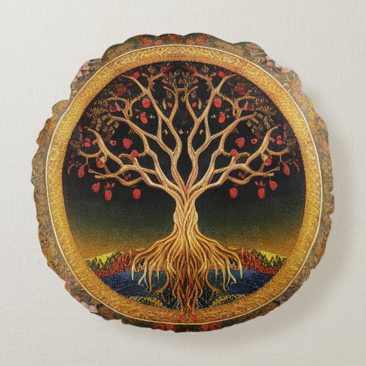 Tree of Life by kedokiフローラヴィンテージ刺繍T ラウンドクッション (正面)
