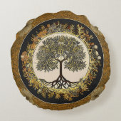 Tree of Life by kedokiフローラ金ゴールド刺繍Thro ラウンドクッション (裏面)