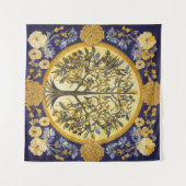 Tree of Life by kedokiブルー金ゴールド刺繍 タペストリー (正面(横))