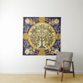 Tree of Life by kedokiブルー金ゴールド刺繍 タペストリー (インサイチュ)