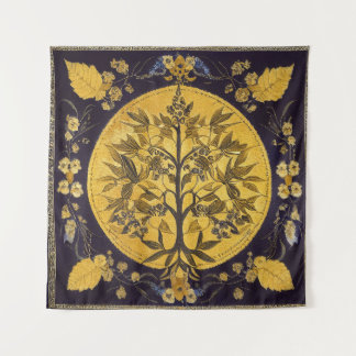 Tree of Life by kedoki black金ゴールド刺繍投げ タペストリー