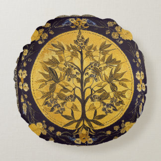 Tree of Life by kedoki black金ゴールド刺繍投げ ラウンドクッション