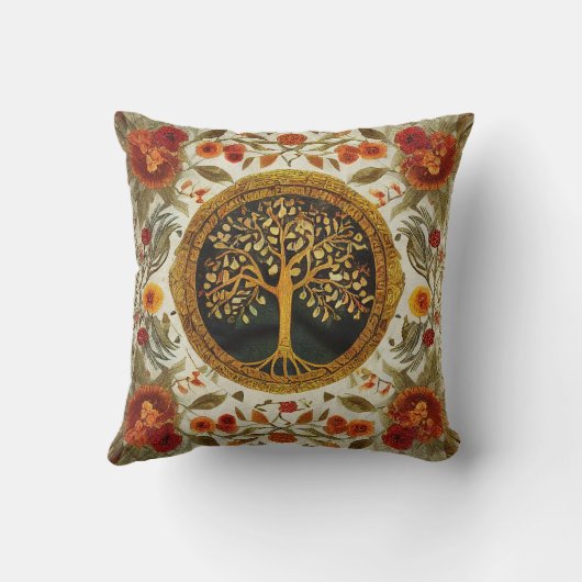 Tree of Life by kedoki Orange Green White クッション (裏面)