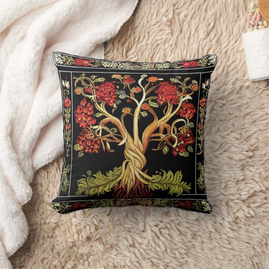 Tree of Life by kedoki Red Green Black刺繍 クッション (ブランケット)