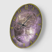Tree of Life Clock紫と金ゴールド ラージ壁時計 (傾斜)