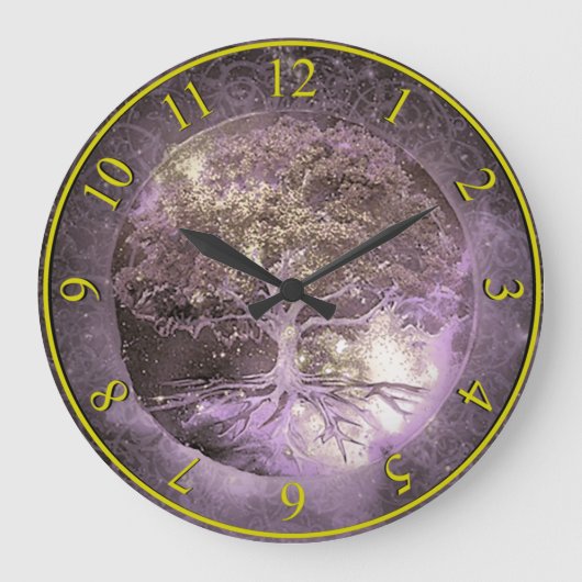 Tree of Life Clock紫と金ゴールド ラージ壁時計 (正面)