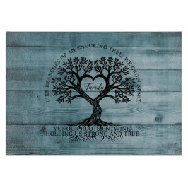 Tree of Life Family Glass Cutting Board on Blue カッティングボード