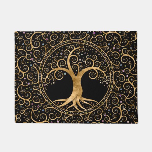 Tree of life Golden Spiral and Gemstones ドアマット (正面)