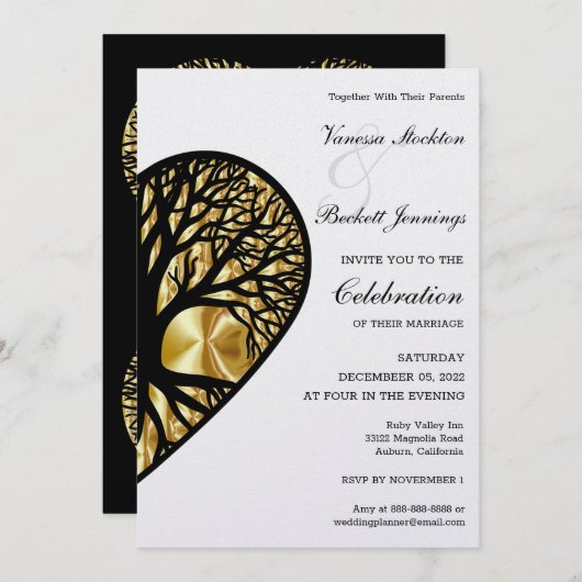 Tree of Life Heart Wedding Invitation 招待状 (正面/裏面)