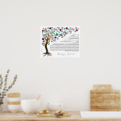 Tree of Life Ketubah – ヘブライ語で7つの顆粒を持つ ポスター (キッチン)